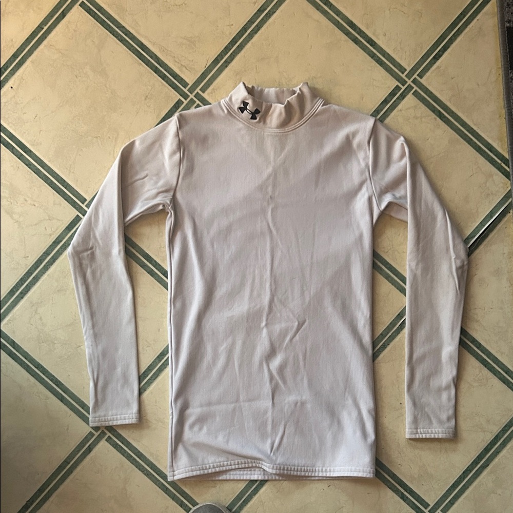 Youth Under Armour White Long Sleeve Cold gear mock neck Shirt